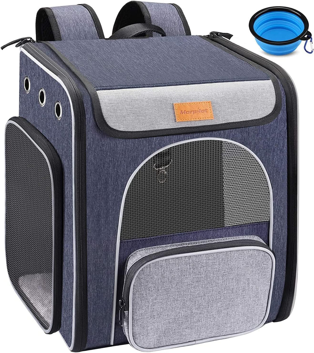 ® Premium Cat and Small Dog Carrier Backpack, Foldable Design with Breathable Fabric, Safety Leash, and Folding Bowl - Perfect for Hiking and Travel