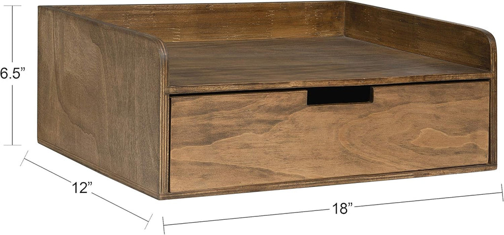 Kitt Floating Shelf Side Table with Drawer, Rustic Brown