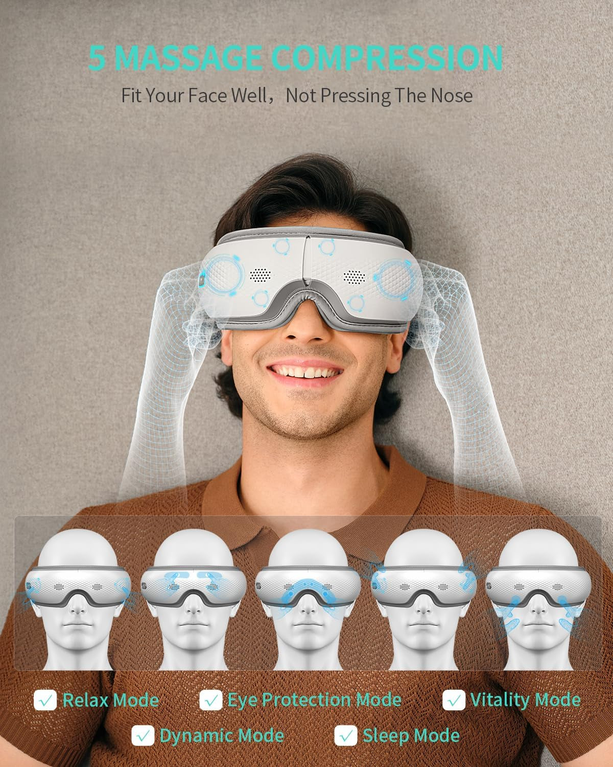 Eye Massager with Heat & Music, Foldable Eye Mask for Migraine & Strain, 5 Massage Modes, Perfect Relaxation Birthday Gifts for Dad, Mom, Men, Women