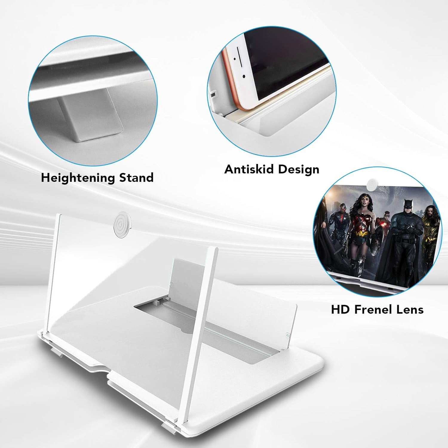 16 Inch Screen Magnifier for Cell Phone 3D Magnifier Screen Enlarger for Movies,Videos,Reading,Gaming-Screen Amplifie with Foldable Phone Stand Holder. Compatible with All Smartphones-White