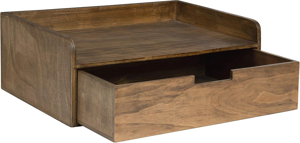 Kitt Floating Shelf Side Table with Drawer, Rustic Brown