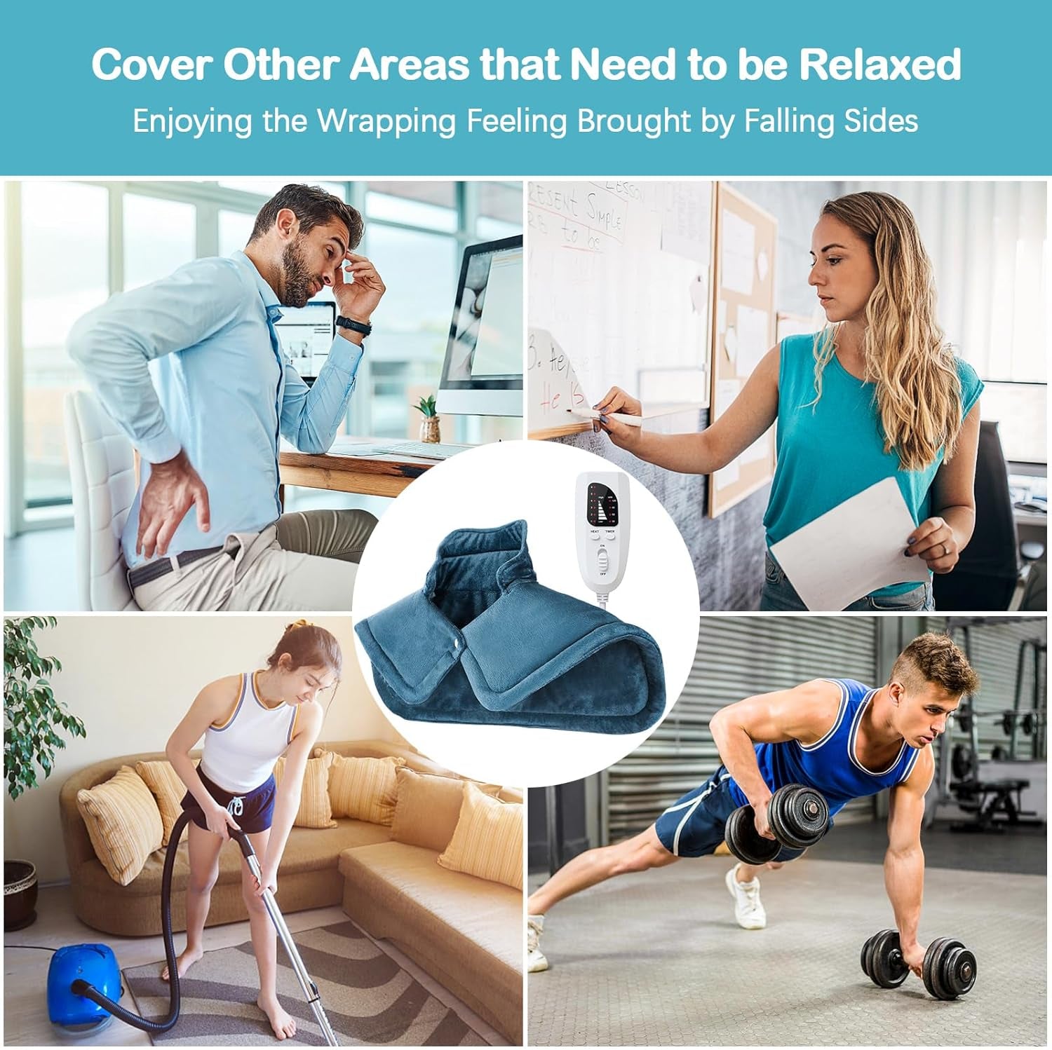 Heating Pad for Neck and Shoulders and Back, Birthday Christmas Gifts for Women Men Mom Wife Seniors, Weighted Electric Heated Wrap for Pain Relief, 6 Heat Settings 4 Timers Auto Off, Blue