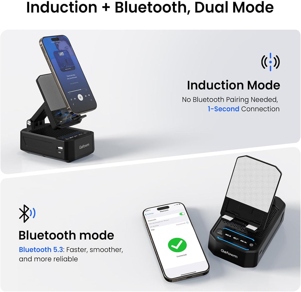 Cell Phone Stand with Instant Wireless Induction Bluetooth Speaker, No Bluetooth Pairing Needed, 1-Second Connection, HD Surround Sound, Practical Gifts for Men, Women, Dad, Mom, Hearing Impaired
