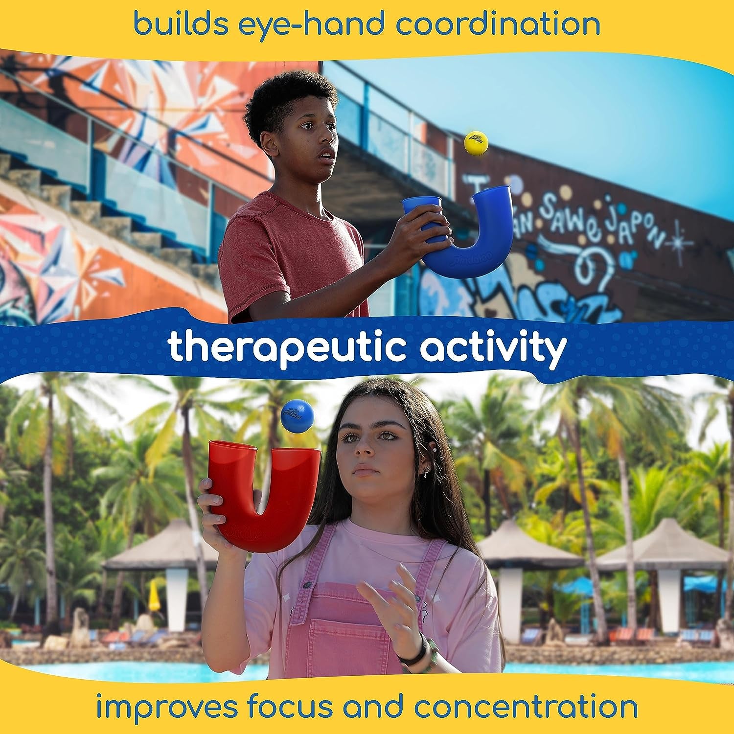 Original Skill Game Toy with 2 Balls- Gifts for Kids and Adults Indoor & Outdoor Games, Ball Toys for Boys, Girls, & Teens - Gift Ideas, Fun Stuff, Develops Motor & Juggling Skills -Blue