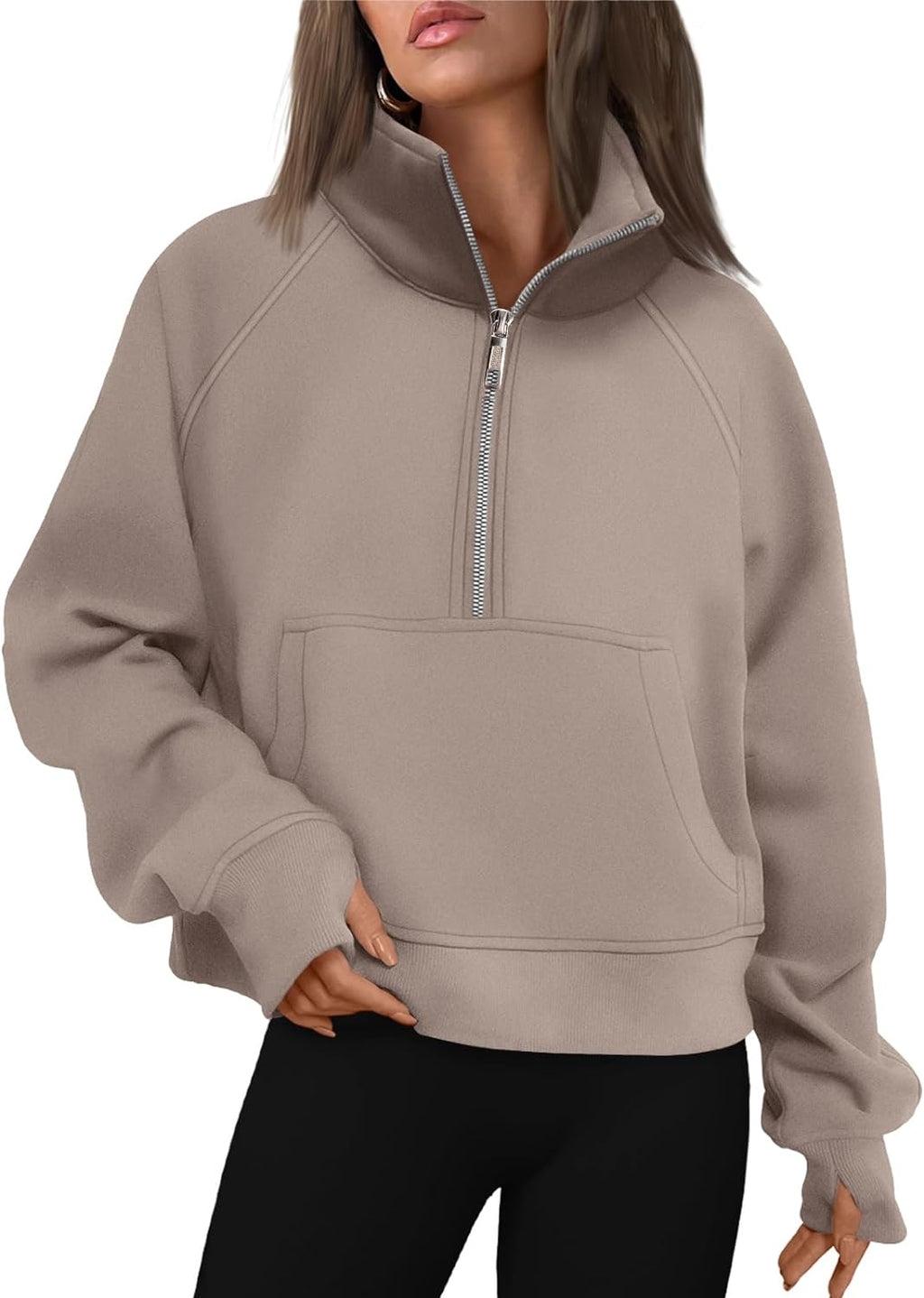 Womens Sweatshirts Half Zip Cropped Pullover Fleece Quarter Zipper Hoodies 2025 Fall Fashion Outfits Clothes
