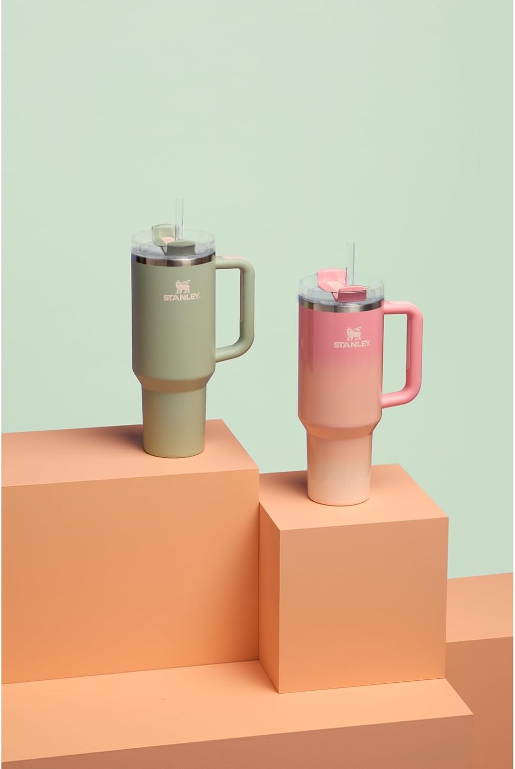 Quencher H2.0 Tumbler with Handle and Straw 40 Oz | Flowstate 3-Position Lid | Cup Holder Compatible for Travel | Insulated Stainless Steel Cup | Bpa-Free | Pink Mesa Sunset