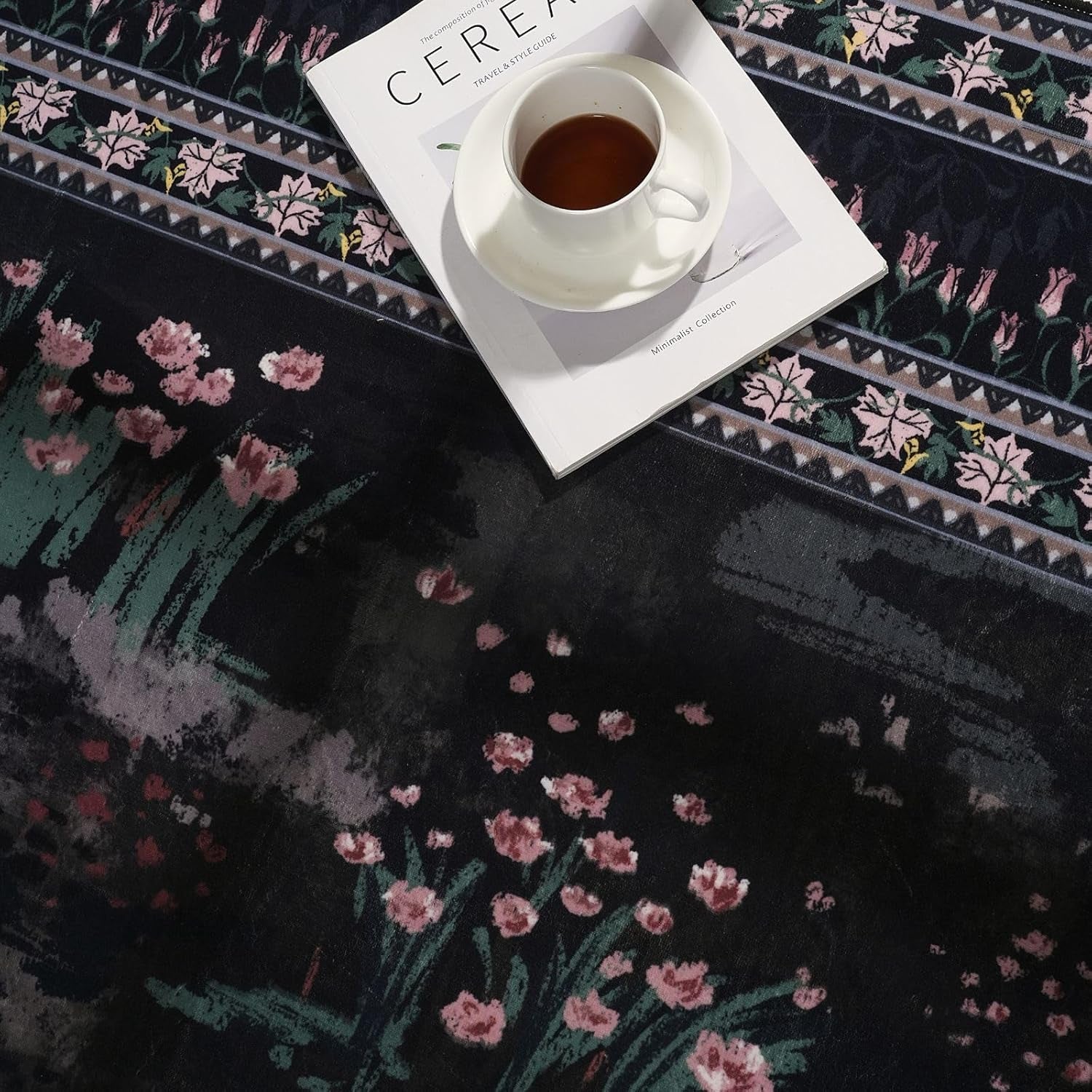 Runner Rug Impressionist-Style Vintage Kitchen Rugs Non Slip Washable Soft Carpet Runner for Kitchen Laundry Bedroom Bathroom, Black