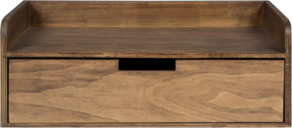 Kitt Floating Shelf Side Table with Drawer, Rustic Brown
