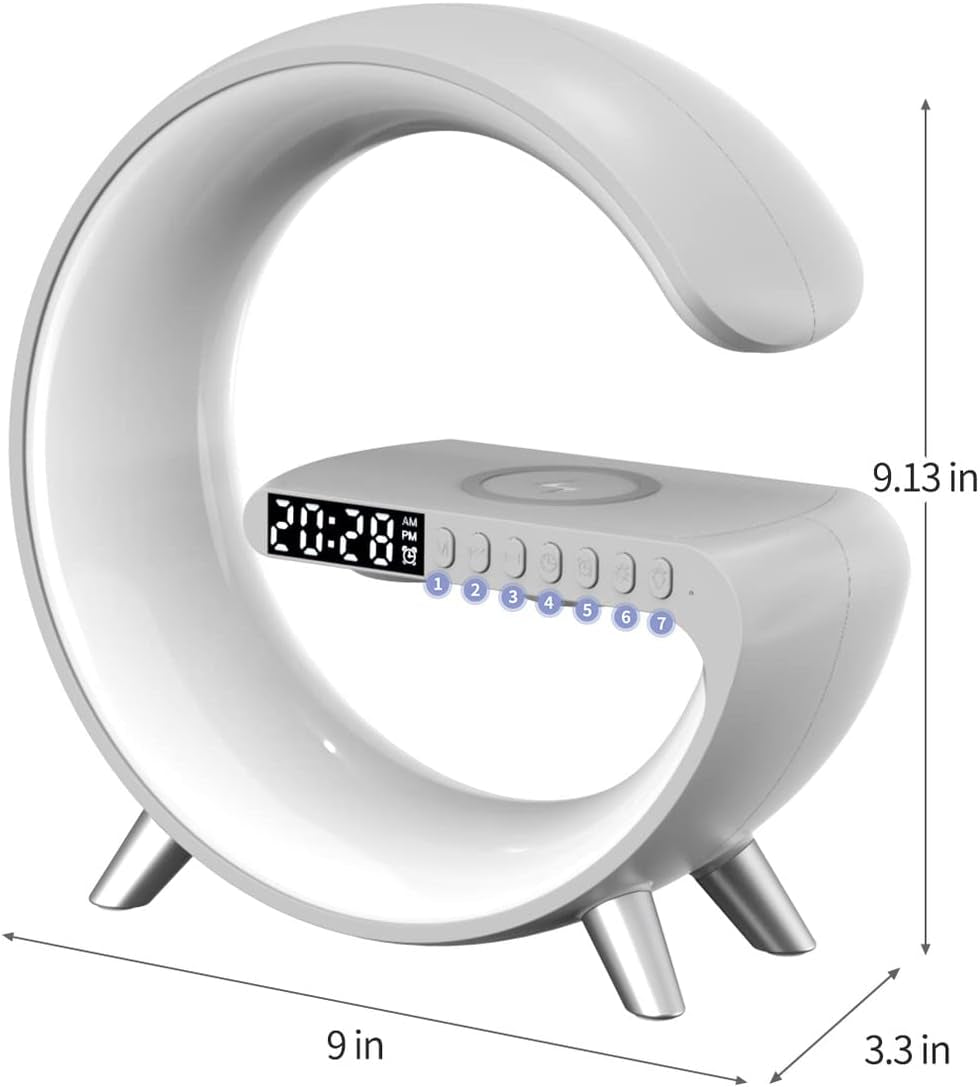 BKDRL Bluetooth Speaker Lamp with Wireless Charger, RGB Night Light, Alarm Clock, App Control - White
