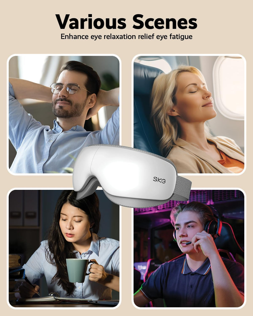 Heated Eye Massager with Heat & Compression, Ultra-Quiet Eye Mask Massager for Relaxation and Eye Strain Relief, Ideal Christmas Gift for Women and Men (ES500)
