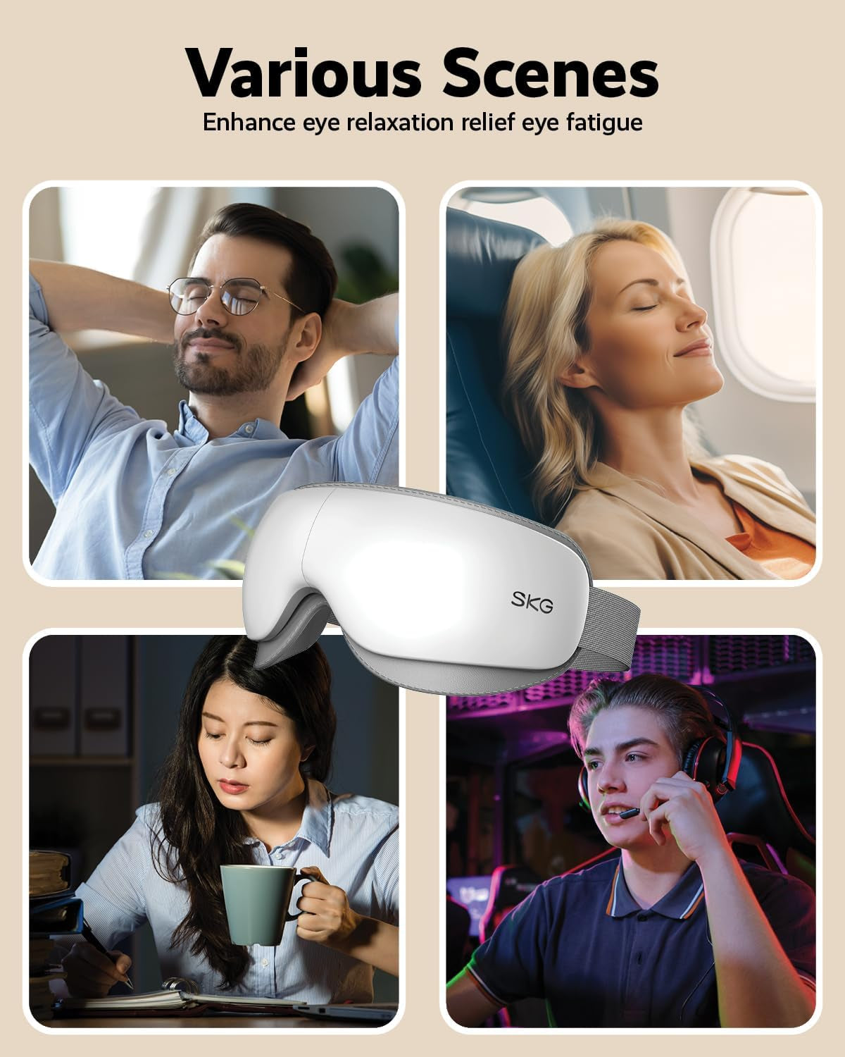 Heated Eye Massager with Heat & Compression, Ultra-Quiet Eye Mask Massager for Relaxation and Eye Strain Relief, Ideal Christmas Gift for Women and Men (ES500)