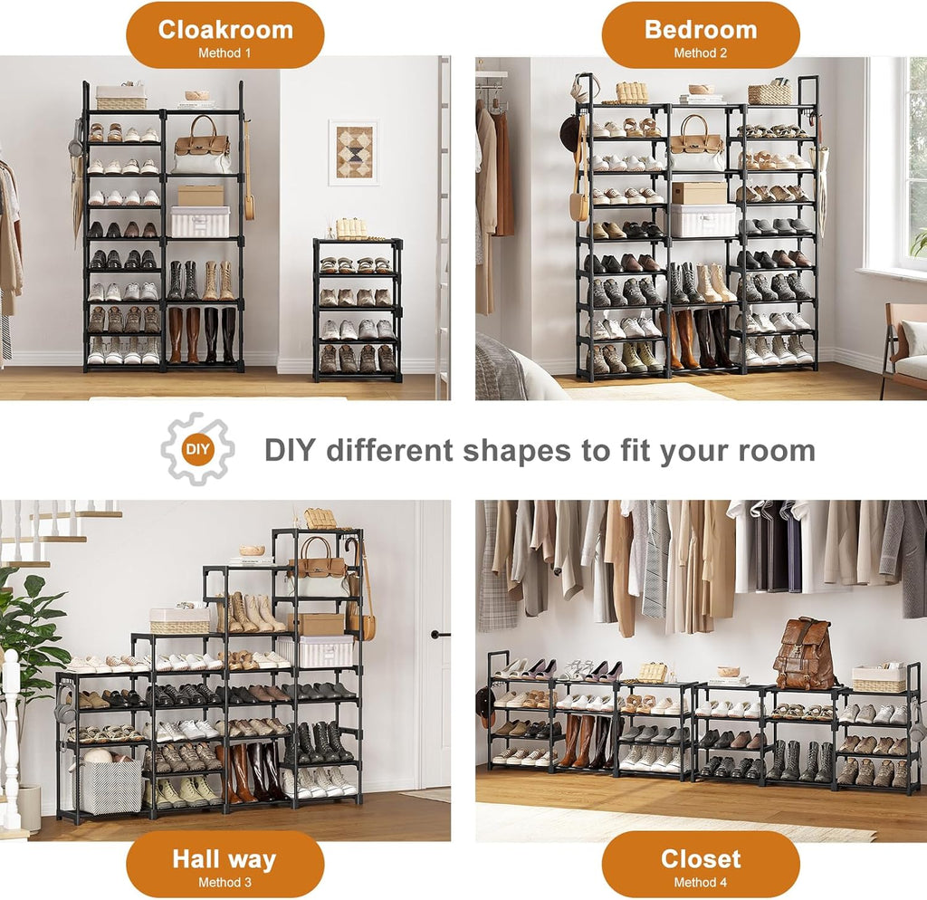 9 Tiers Large Shoe Rack Storage Organizer for Closet 50-55 Pairs Shoe Tower Unit Shelf Stackable Shoe Rack with Metal Pipes Plastic Connectors Black(Sss3B9)