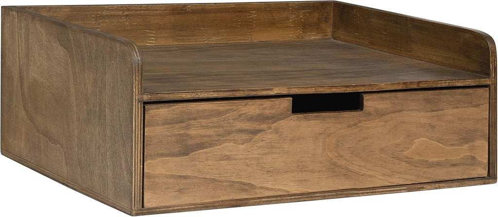 Kitt Floating Shelf Side Table with Drawer, Rustic Brown