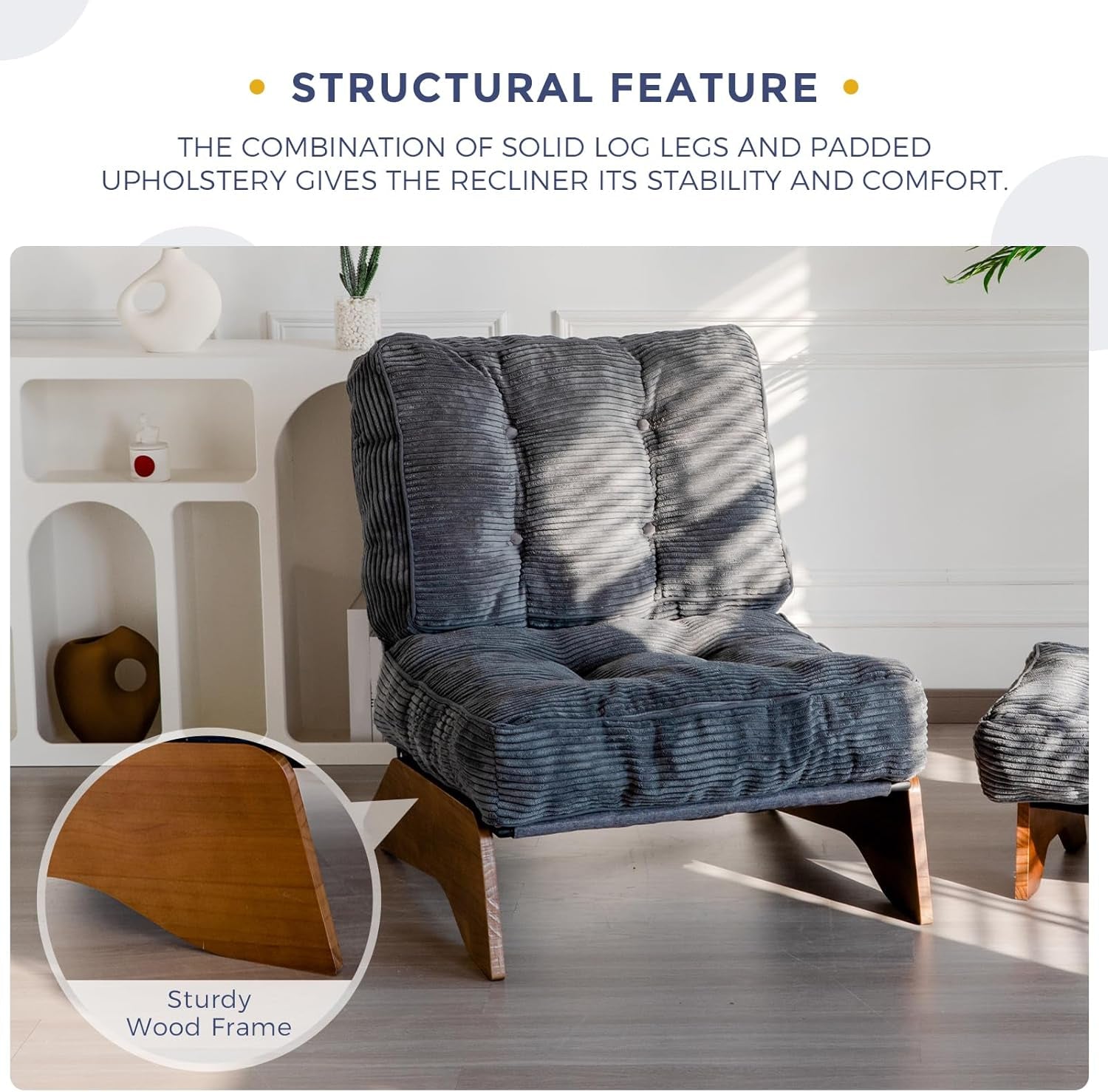 Accent Chair with Ottoman Adjustable Backrest, Tufted Living Room Chair Upholstered Lounge Chair with Footrest Set, Modern Chair Cozy Reclining Chair for Reading Room, Dark Grey