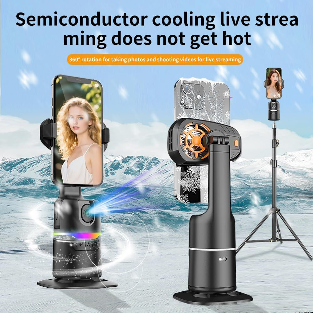 Auto Face Tracking Tripod 360° Rotating Cell Phone Photo and Video Kits Stand, Semiconductor Cooling, Camera Stand with Remote and Gesture Control, Smart Shooting Stand for Live Recording Tiktok Black