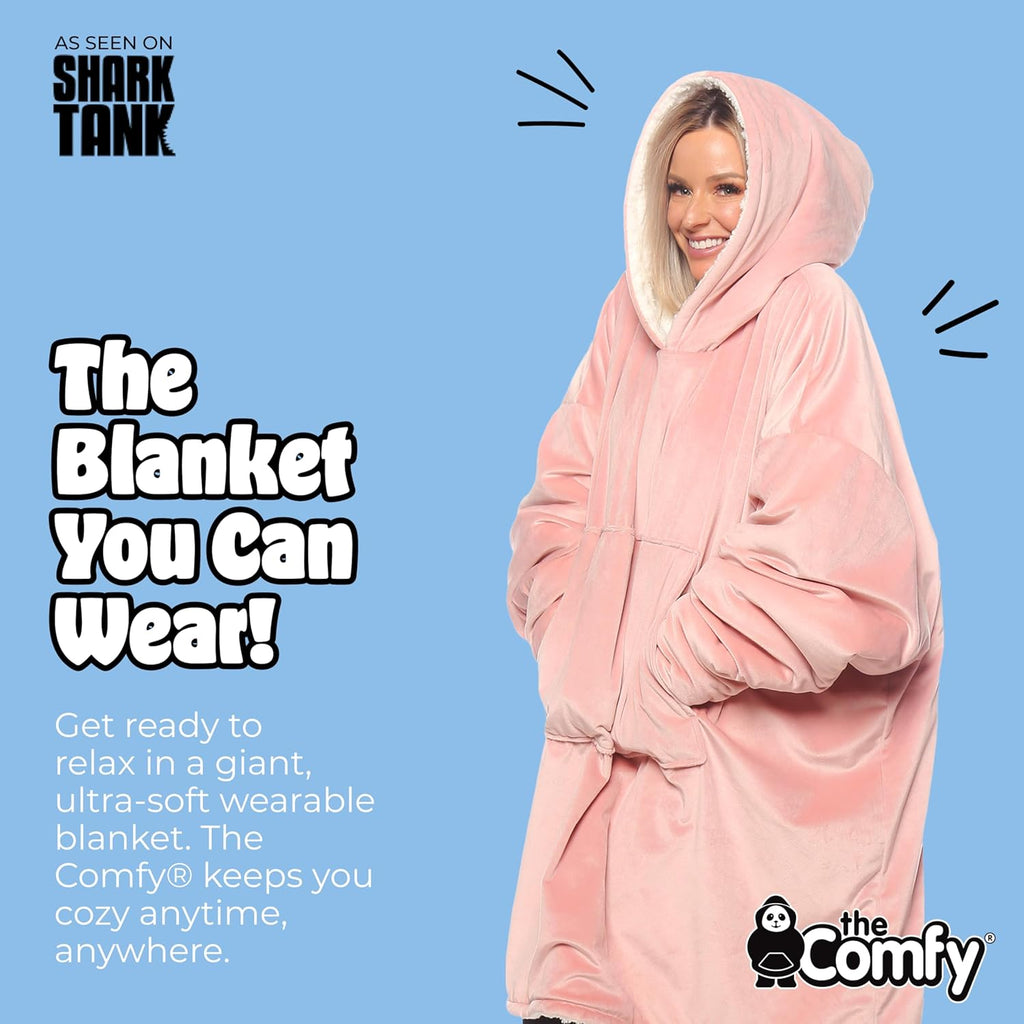 Original | Sherpa Lined Microfiber Fleece Wearable Blanket, Oversized Design with Hood and Pocket from Shark Tank