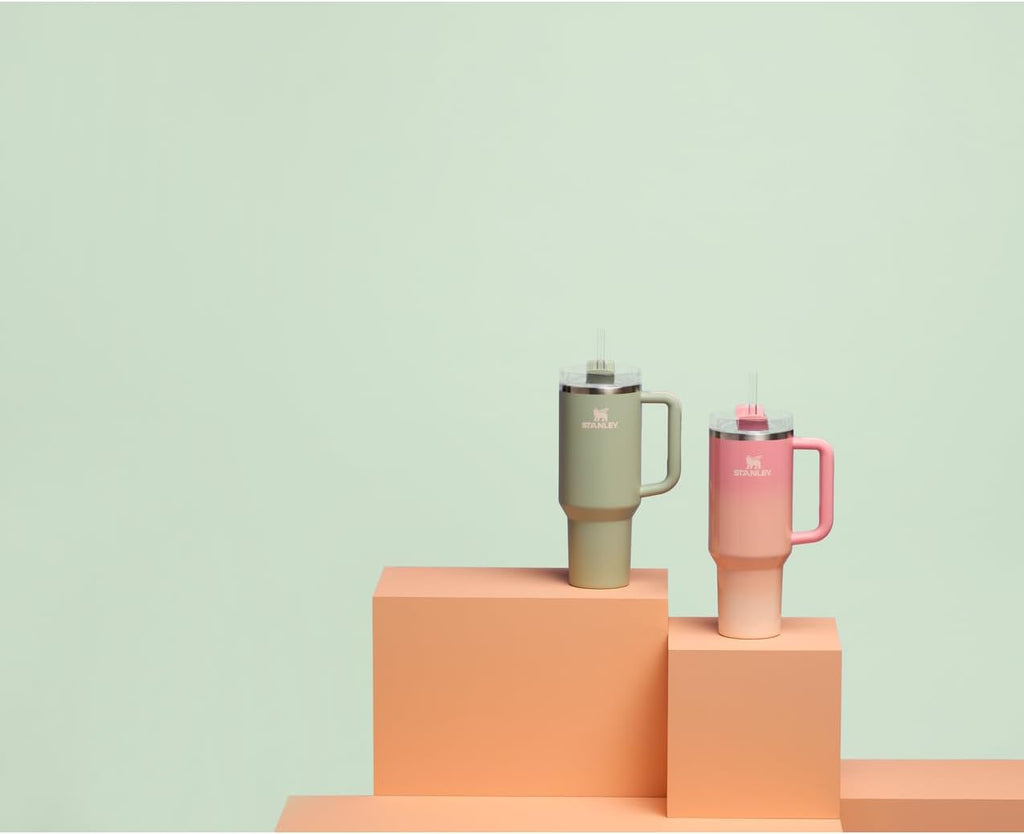 Quencher H2.0 Tumbler with Handle and Straw 40 Oz | Flowstate 3-Position Lid | Cup Holder Compatible for Travel | Insulated Stainless Steel Cup | Bpa-Free | Pink Mesa Sunset