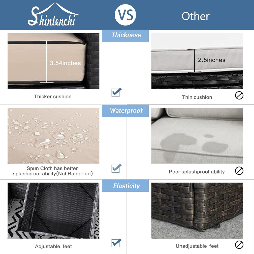 3 Pieces Patio Furniture Set,All-Weather Rattan Patio Conversation Set,Outdoor Sectional Silver Wicker Patio Couch with Washable Cushions and Glass Coffee Table(Khaki)