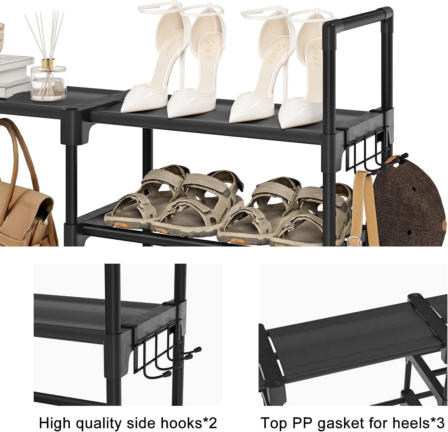 9 Tiers Large Shoe Rack Storage Organizer for Closet 50-55 Pairs Shoe Tower Unit Shelf Stackable Shoe Rack with Metal Pipes Plastic Connectors Black(Sss3B9)