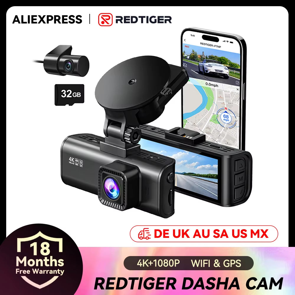 REDITIGER 4K Dash Cam 1080P HD Car DVR Built-In GPS Android Wifi Auto Drive Vehicle Video Recorder Night Vision