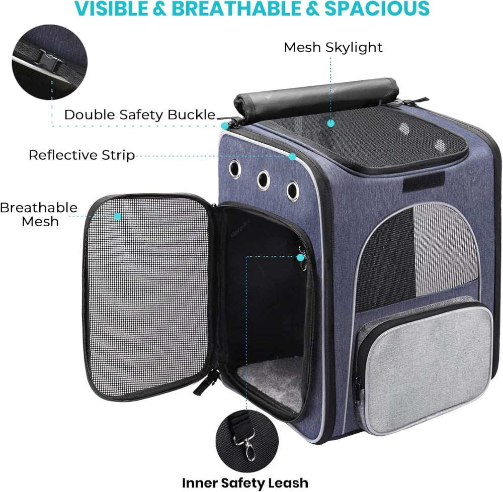 ® Premium Cat and Small Dog Carrier Backpack, Foldable Design with Breathable Fabric, Safety Leash, and Folding Bowl - Perfect for Hiking and Travel