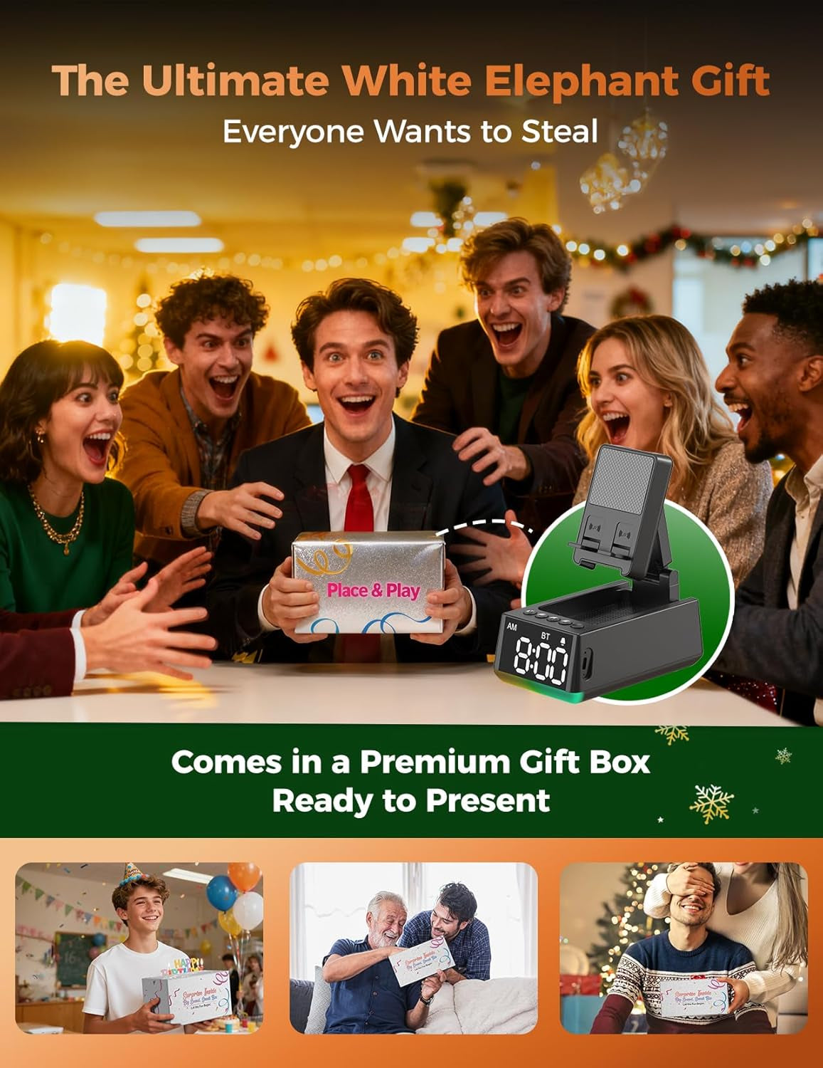 White Elephant Gifts for Adults Useful:Birthday Gift for Men Women Christmas Ideas Induction Speaker Bluetooth HD Sound,Kitchen Gadgets Anniversary Dad Mom Husband Wife Teen Stocking Stuffers(Black)