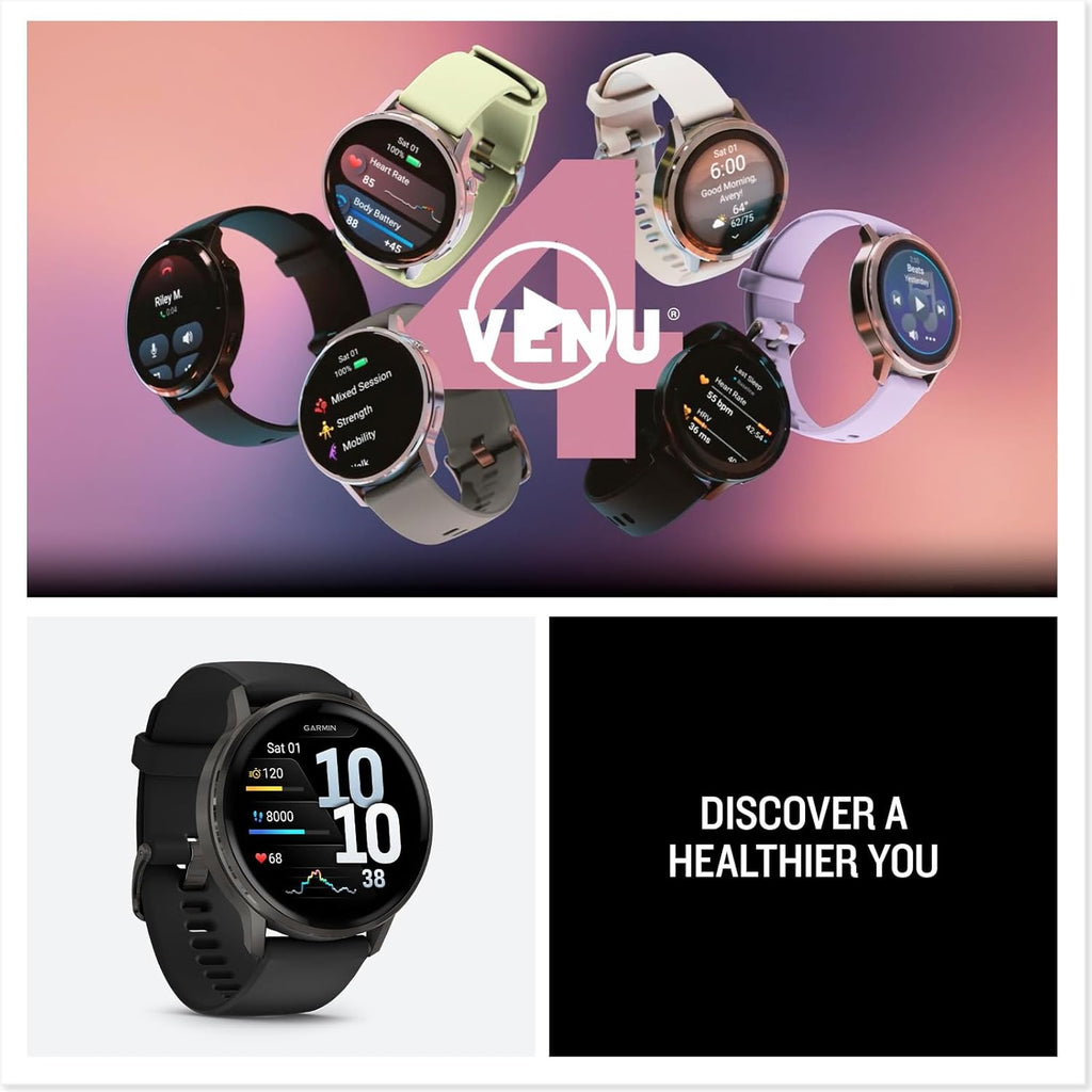 Venu® 4, 45Mm, Advanced Health and Fitness GPS Smartwatch, Bright and Colorful Display, Built-In Flashlight, 12 Days of Battery Life, Slate with Black Silicone Band