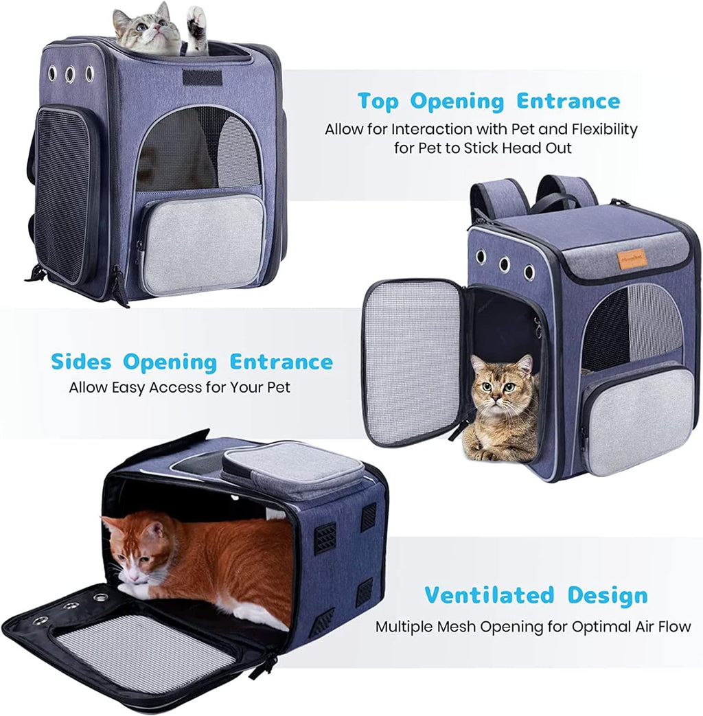 ® Premium Cat and Small Dog Carrier Backpack, Foldable Design with Breathable Fabric, Safety Leash, and Folding Bowl - Perfect for Hiking and Travel