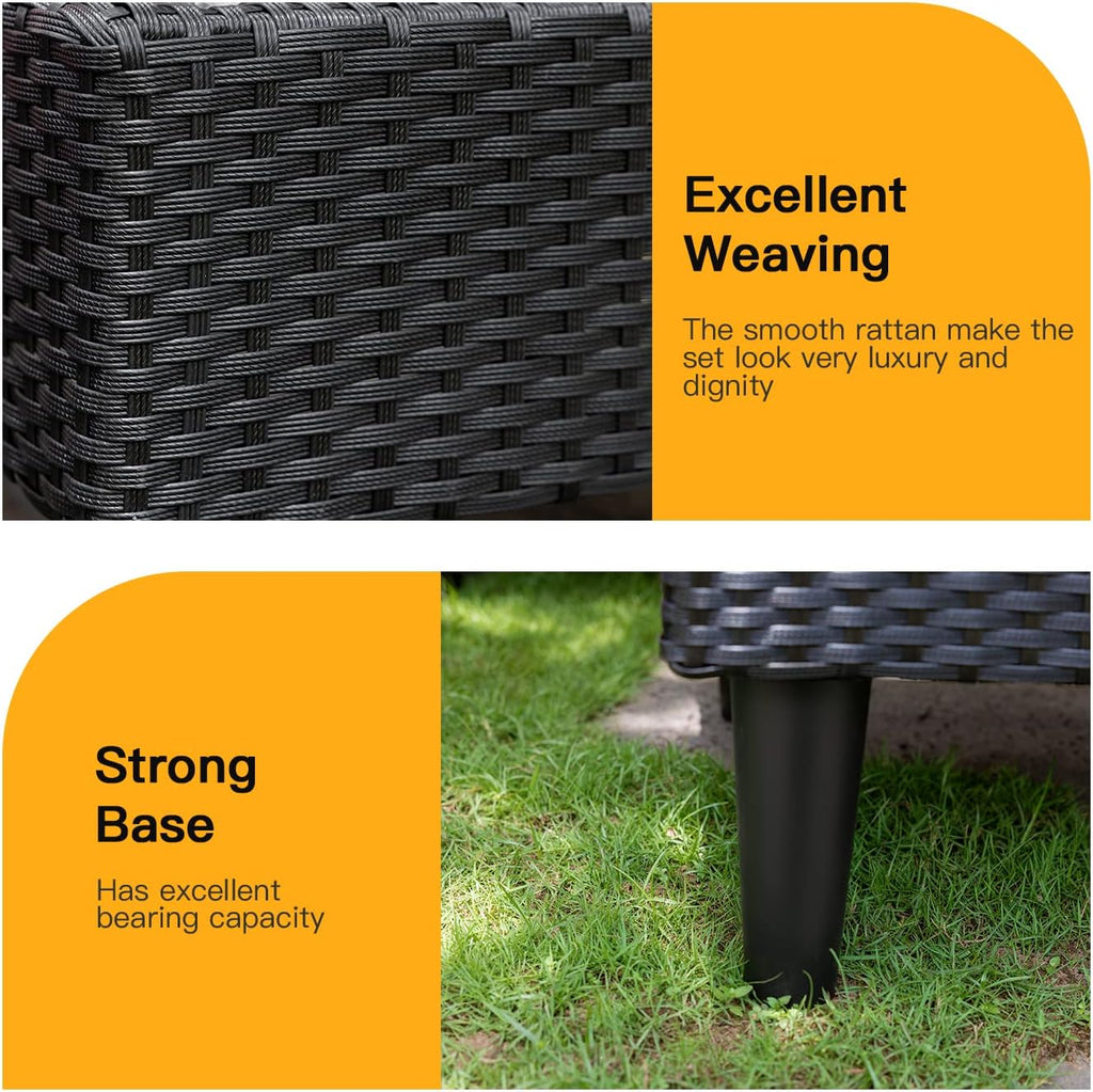 Outdoor Sectional Rattan Chair Wicker Conversation Set Sofas, 5-Piece, Khaki