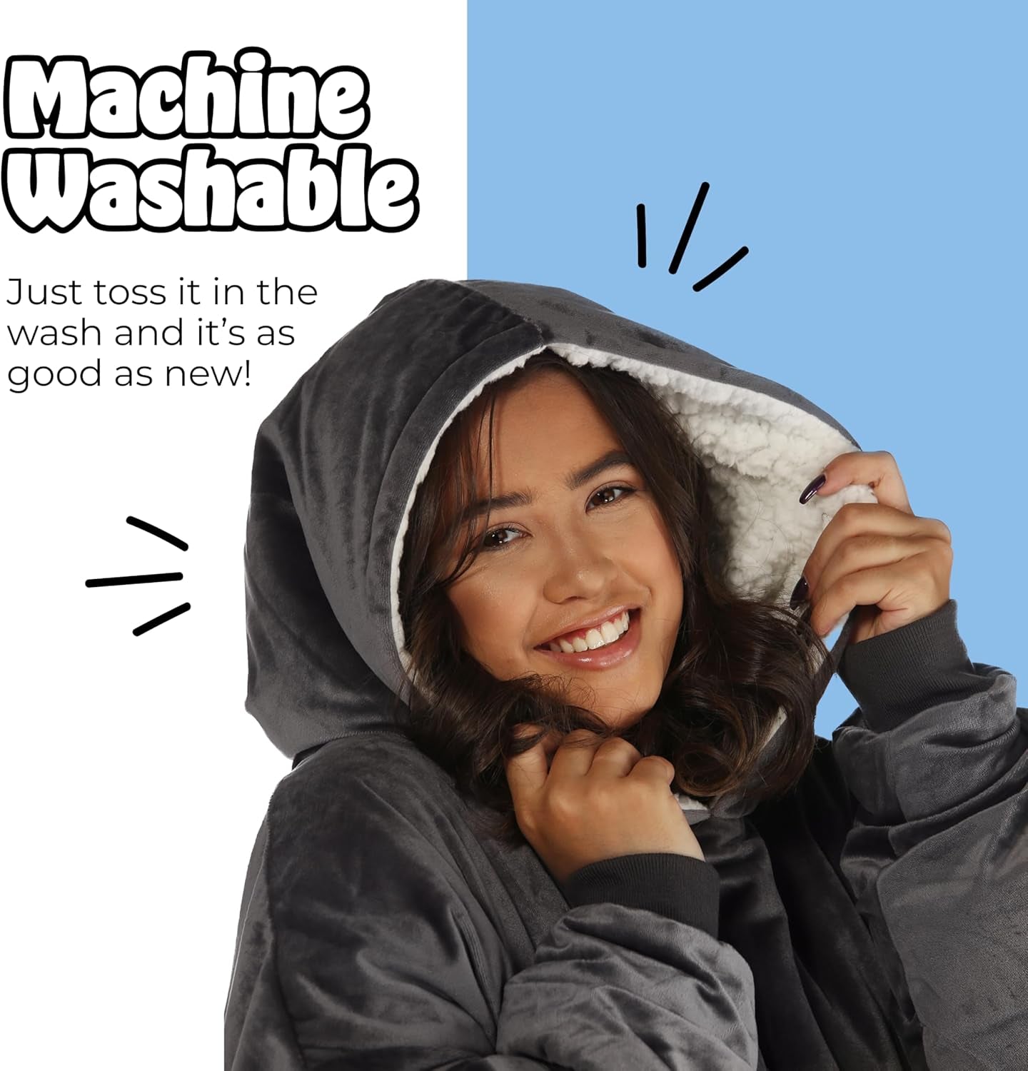 Original | Sherpa Lined Microfiber Fleece Wearable Blanket, Oversized Design with Hood and Pocket from Shark Tank