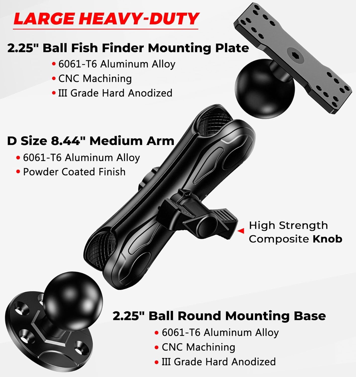 2.25" Ball Aluminum Alloy Large Fish Finder Mount