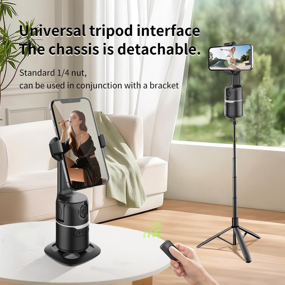 Auto Face Tracking Tripod 360° Rotating Cell Phone Photo and Video Kits Stand, Semiconductor Cooling, Camera Stand with Remote and Gesture Control, Smart Shooting Stand for Live Recording Tiktok Black