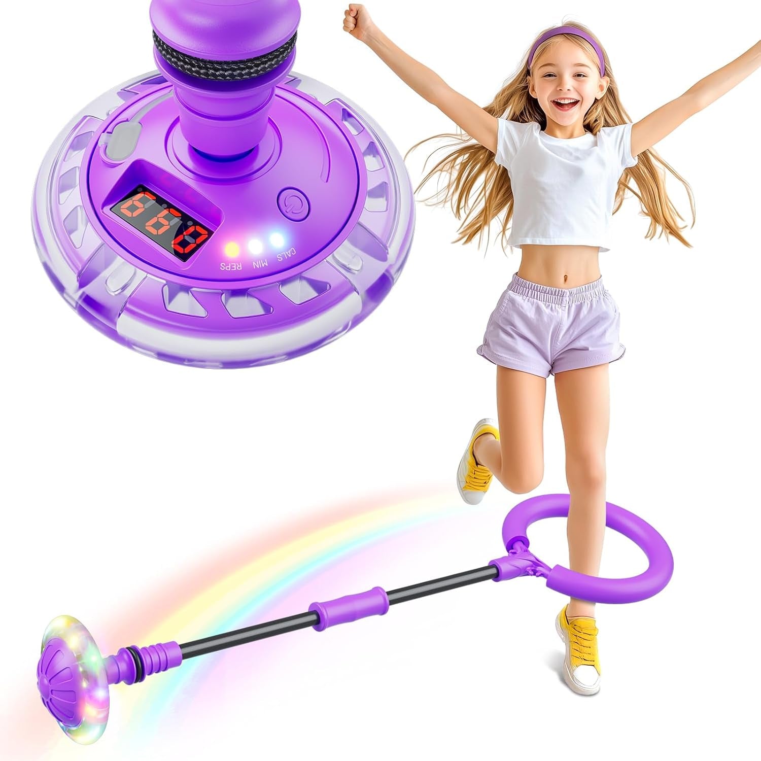 Skip Ball for Kids, Ankle Skip Ball Toy with Counter, Timer and Cal Calculator, Girl Birthday Gifts for Age 6 7 8 9 10+, Rechargeable Colorful Flash Wheel Skip Ball for Girls Women