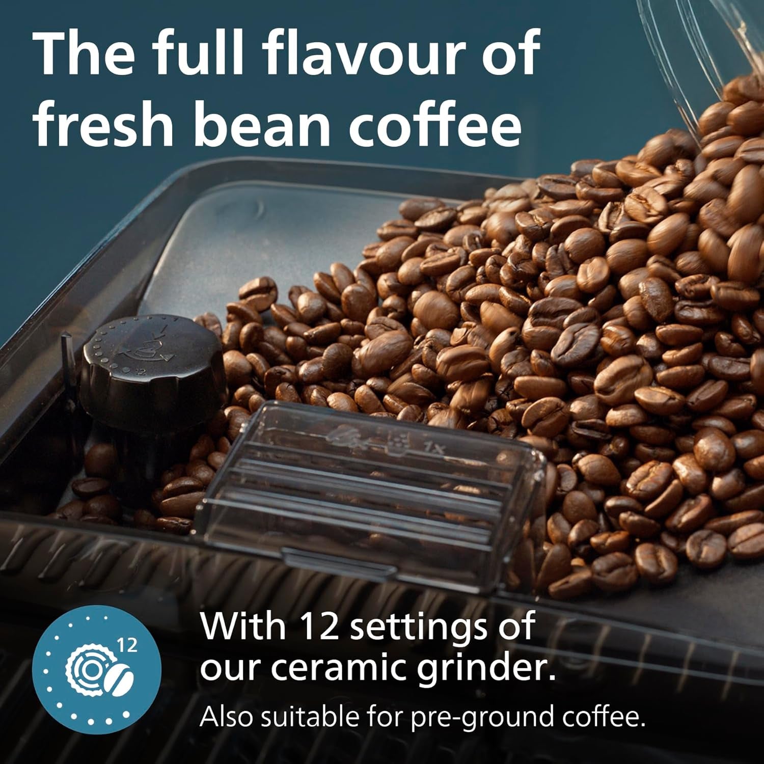 5400 Series Fully Automatic Bean-to-Cup Coffee Machine with 12 Coffee Varieties, Lattego Milk Frother, Easy Clean System, Ceramic Grinder - Black and Silver (EP5446/70)