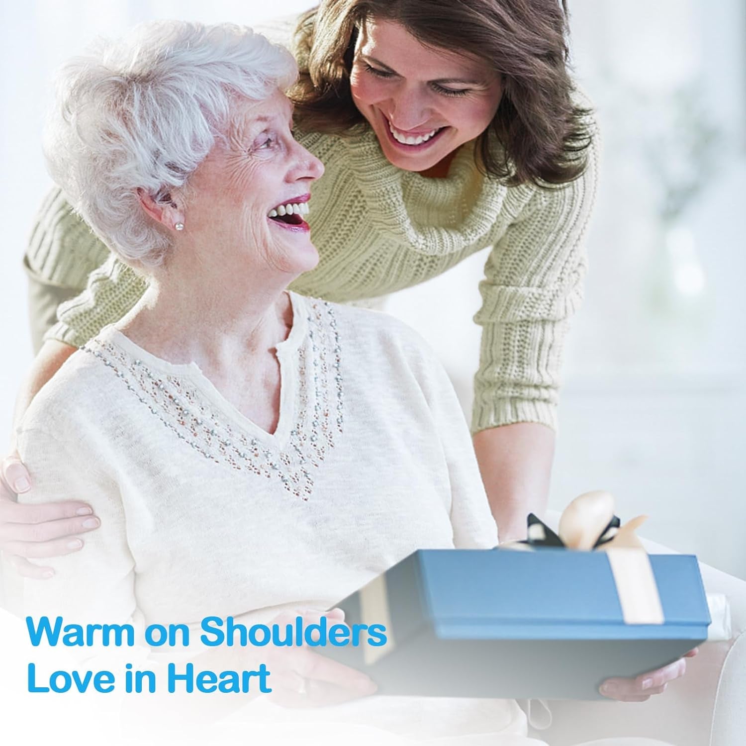 Heating Pad for Neck and Shoulders and Back, Birthday Christmas Gifts for Women Men Mom Wife Seniors, Weighted Electric Heated Wrap for Pain Relief, 6 Heat Settings 4 Timers Auto Off, Blue