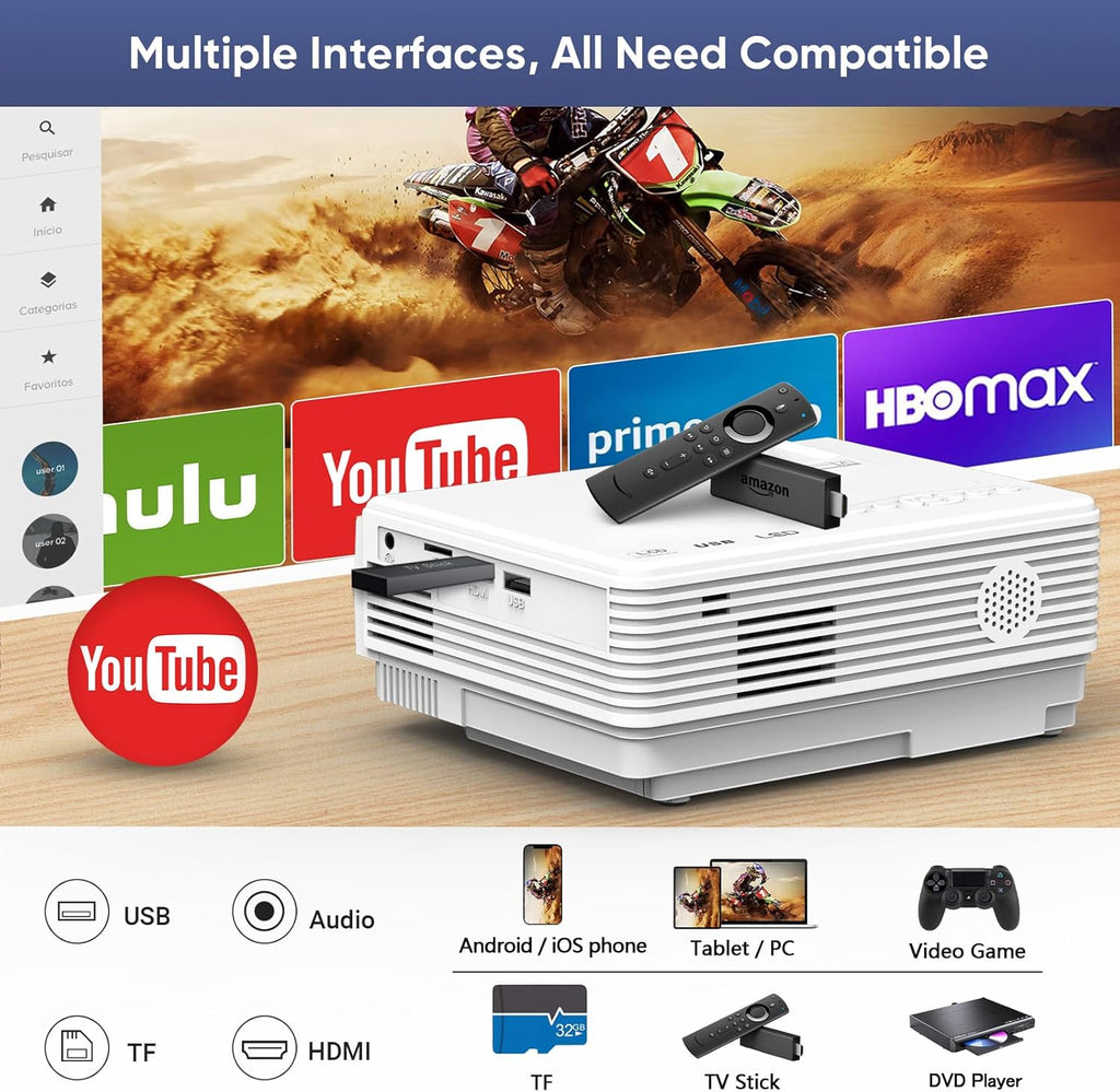 Projector with Wifi and Bluetooth, Upgrade Outdoor Projector, Mini Movie Projector Supports 1080P Synchronize Smartphone Screen by Wifi/Usb Cable for Home Entertainment (Wifi)