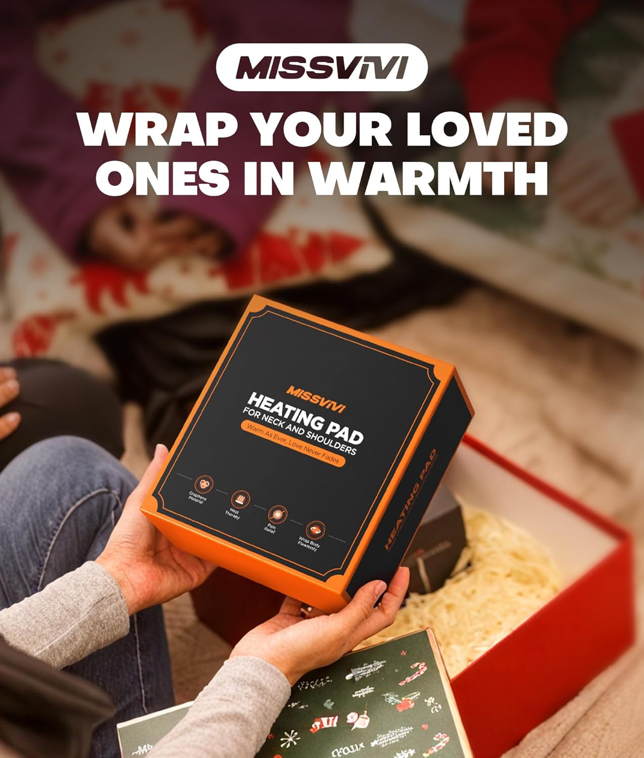 Graphene-Infused Weighted Heating Pad, Effective Pain Relief Instant Heating Pads for Neck and Shoulders and Back, Ergonomic Heated Wrap W/ 6 Heat Options 4 Auto Timer, Christmas Gifts for Women Men