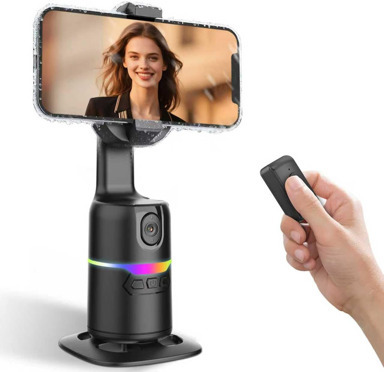 Auto Face Tracking Tripod 360° Rotating Cell Phone Photo and Video Kits Stand, Semiconductor Cooling, Camera Stand with Remote and Gesture Control, Smart Shooting Stand for Live Recording Tiktok Black