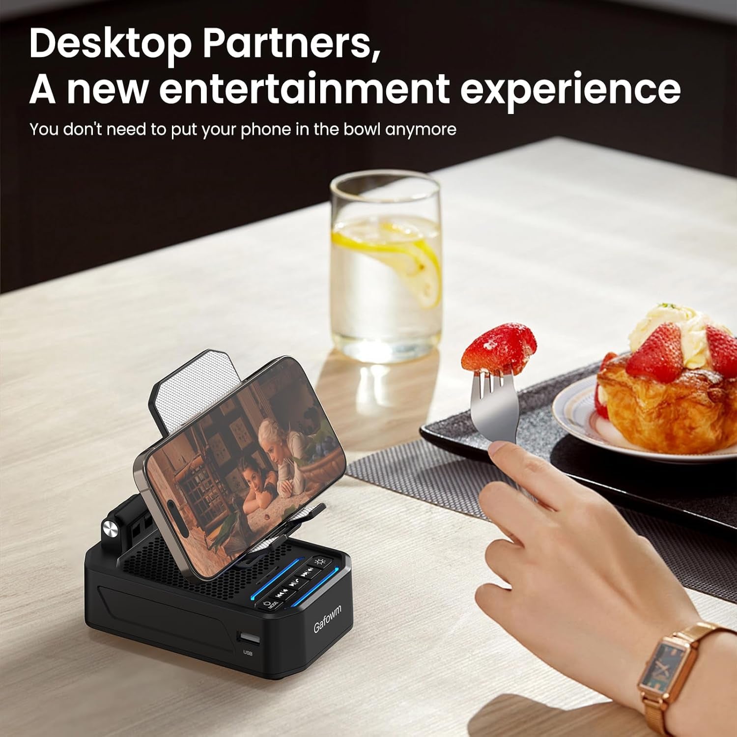 Cell Phone Stand with Instant Wireless Induction Bluetooth Speaker, No Bluetooth Pairing Needed, 1-Second Connection, HD Surround Sound, Practical Gifts for Men, Women, Dad, Mom, Hearing Impaired