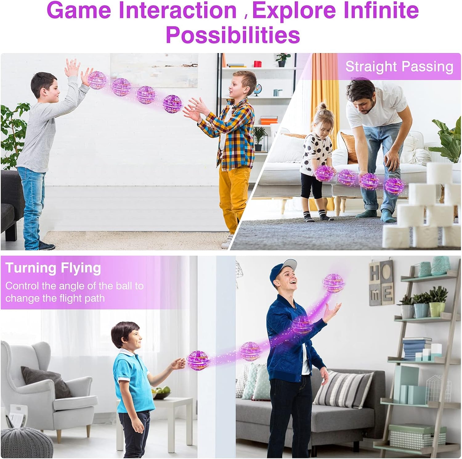 Flying Orb Ball Toy 2025 – Light up Hand Controlled Boomerang Spinner Mini Drone Toy, Hover Cosmic Globe Ball, Cool Christmas & Birthday Gift for Girls Boys Teens Ages 6+ (Purple)