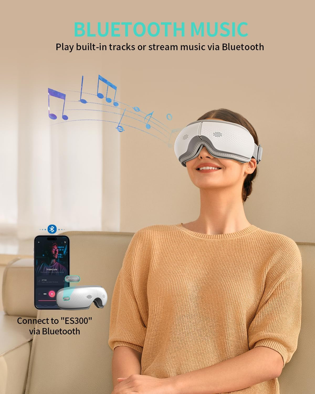 Eye Massager with Heat & Music, Foldable Eye Mask for Migraine & Strain, 5 Massage Modes, Perfect Relaxation Birthday Gifts for Dad, Mom, Men, Women