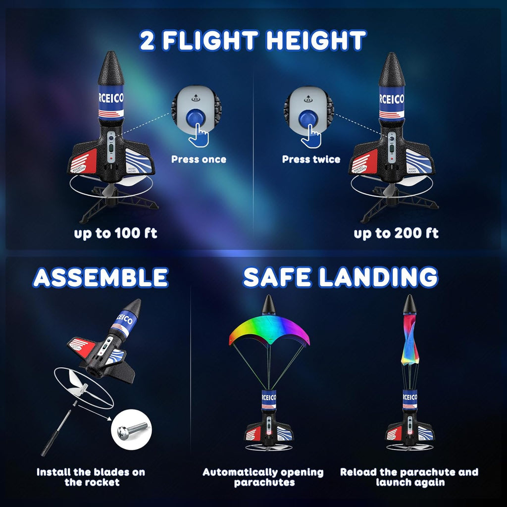 Rocket Launcher, 200 Feet of Flight Altitude, Model Rocket Kits with Launch Set, Ultra-High Flying Rocket, Rocket Toy, Outdoor Toys for Ages 8-13, Birthday Gift for Kids Boys & Girls