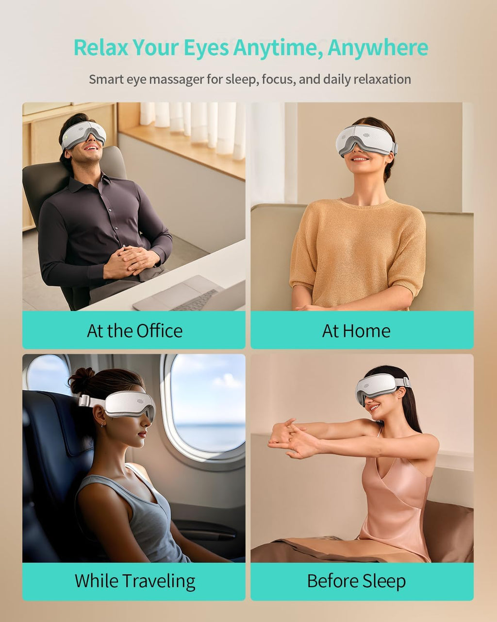 Eye Massager with Heat & Music, Foldable Eye Mask for Migraine & Strain, 5 Massage Modes, Perfect Relaxation Birthday Gifts for Dad, Mom, Men, Women