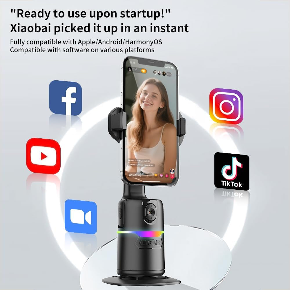 Auto Face Tracking Tripod 360° Rotating Cell Phone Photo and Video Kits Stand, Semiconductor Cooling, Camera Stand with Remote and Gesture Control, Smart Shooting Stand for Live Recording Tiktok Black