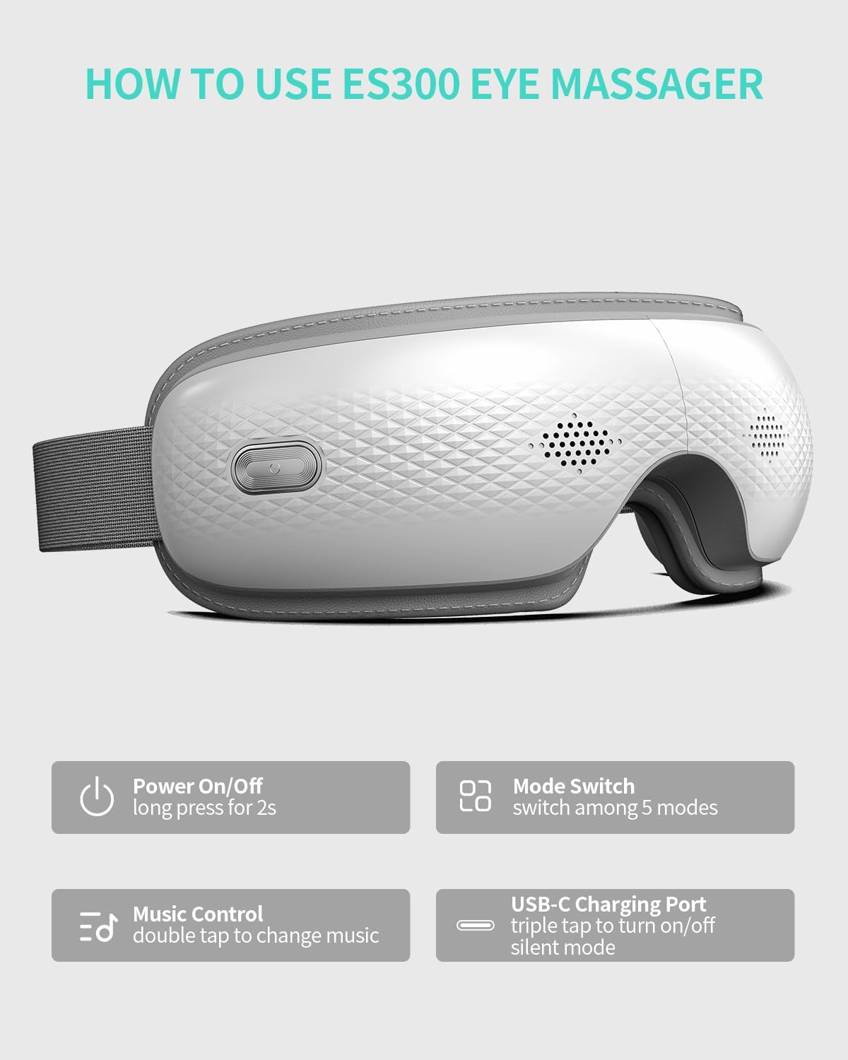 Eye Massager with Heat & Music, Foldable Eye Mask for Migraine & Strain, 5 Massage Modes, Perfect Relaxation Birthday Gifts for Dad, Mom, Men, Women