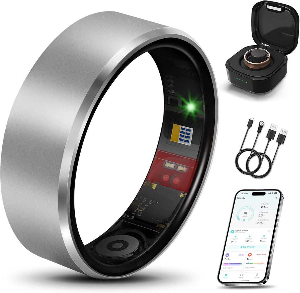 Smart Health Ring 2.0 for Women Men, Slim Scratch & Fingerprint Resistant Design,Efficient Chip Fitness Tracker, Monitors Heart, Blood Oxygen & Pressure, Sleep, Steps, Waterproof, Ios & Android, SV 13