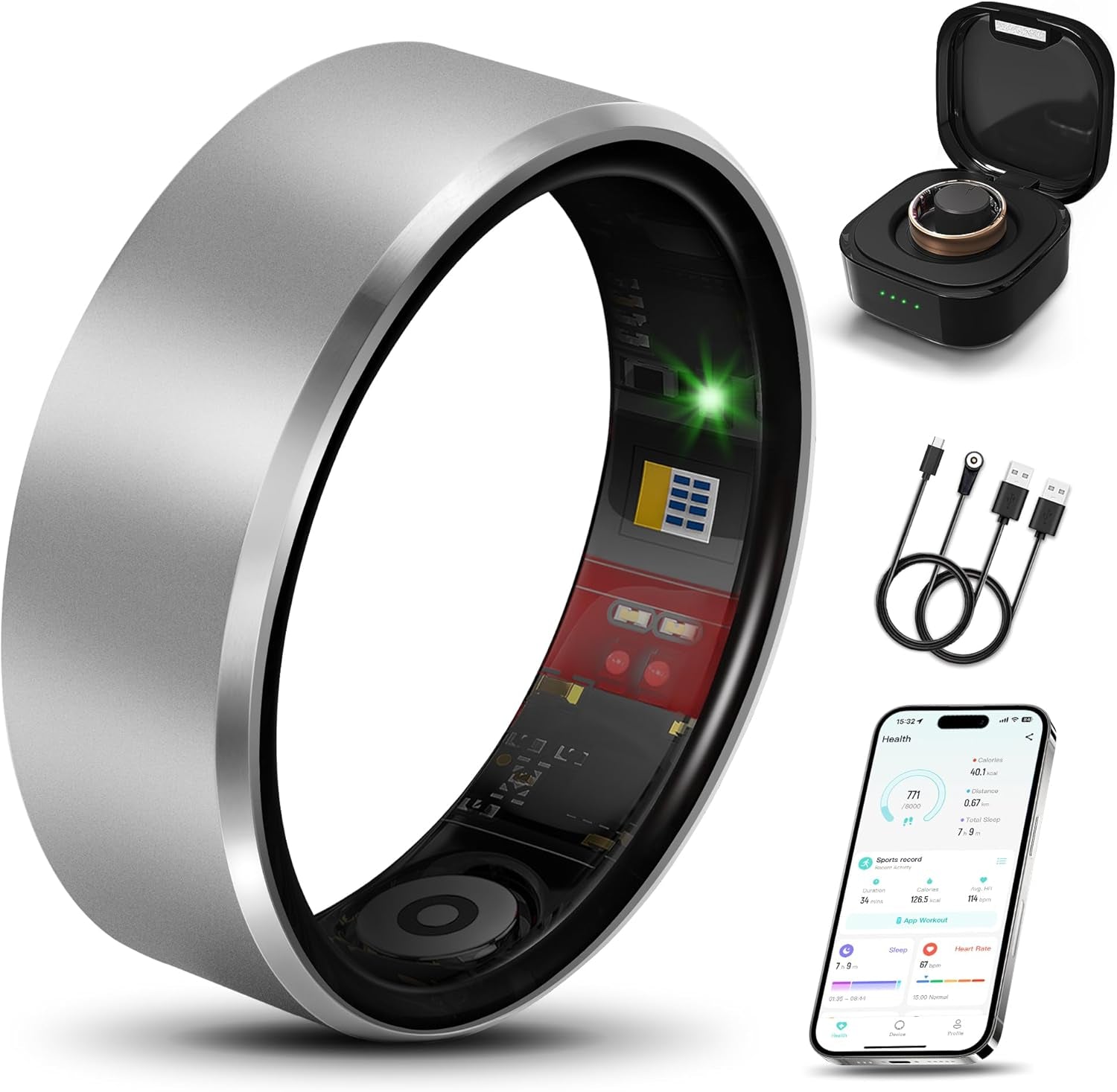 Smart Health Ring 2.0 for Women Men, Slim Scratch & Fingerprint Resistant Design,Efficient Chip Fitness Tracker, Monitors Heart, Blood Oxygen & Pressure, Sleep, Steps, Waterproof, Ios & Android, SV 13