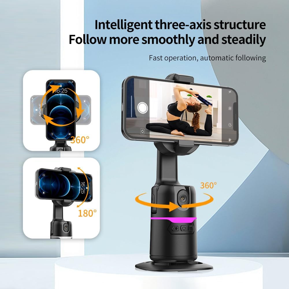 Auto Face Tracking Tripod 360° Rotating Cell Phone Photo and Video Kits Stand, Semiconductor Cooling, Camera Stand with Remote and Gesture Control, Smart Shooting Stand for Live Recording Tiktok Black
