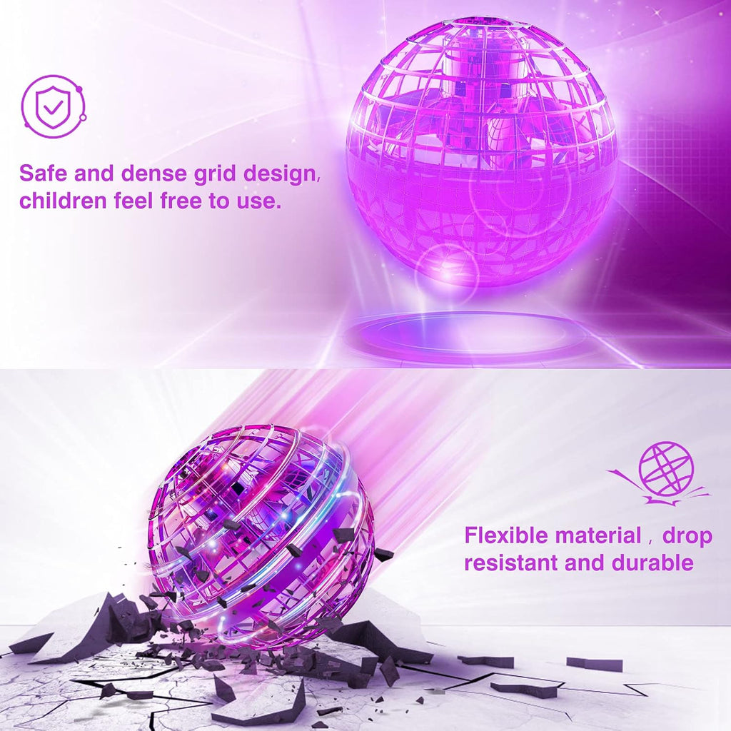 Flying Orb Ball Toy 2025 – Light up Hand Controlled Boomerang Spinner Mini Drone Toy, Hover Cosmic Globe Ball, Cool Christmas & Birthday Gift for Girls Boys Teens Ages 6+ (Purple)