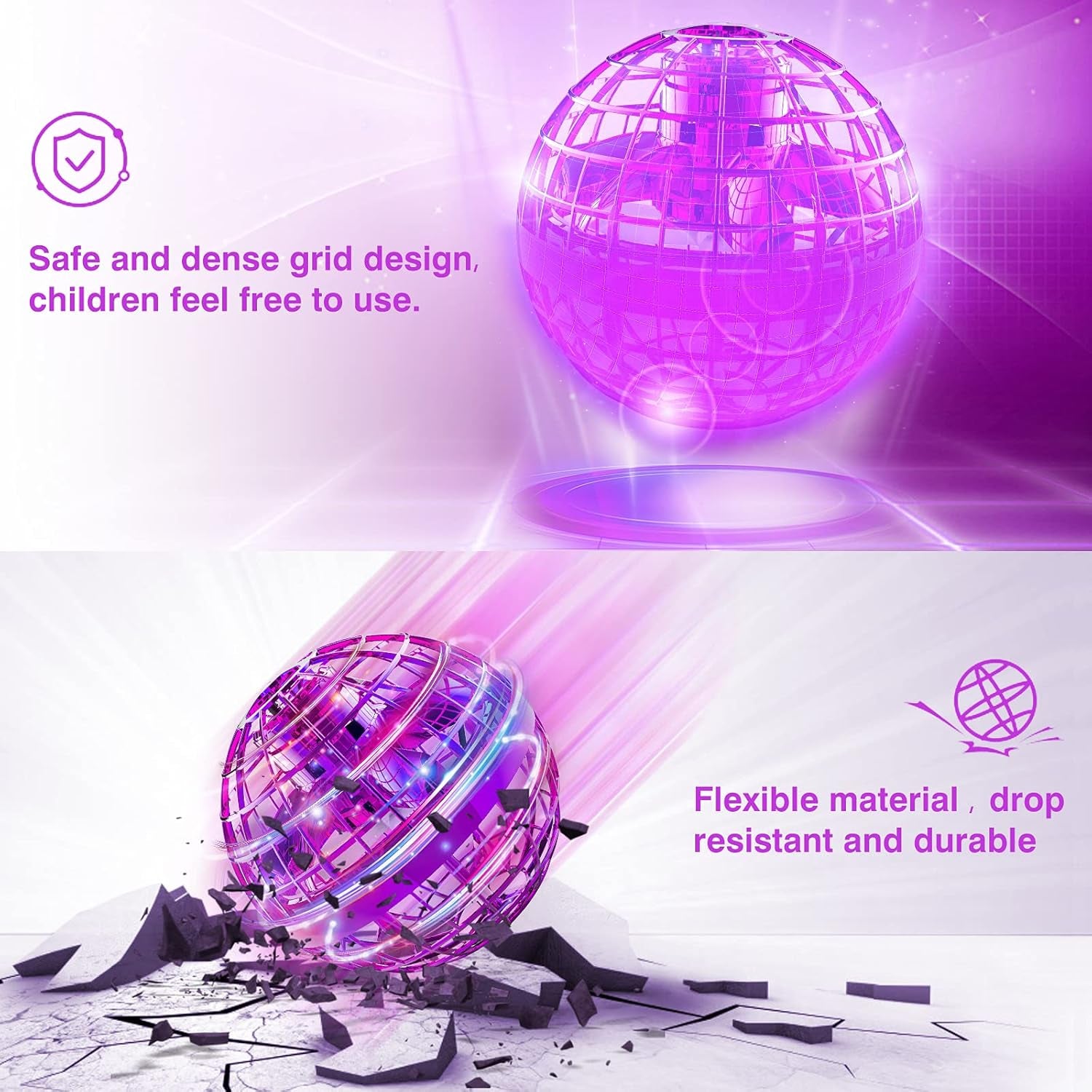 Flying Orb Ball Toy 2025 – Light up Hand Controlled Boomerang Spinner Mini Drone Toy, Hover Cosmic Globe Ball, Cool Christmas & Birthday Gift for Girls Boys Teens Ages 6+ (Purple)